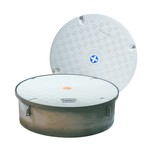 OPW 44CD-PL10 44-1/4-Inch Grey Fiberglass Composite Manhole with 10 inch Skirt and Recessed Handle